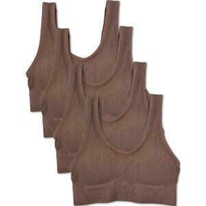 Kalon 4 Pack Ribbed Bralette Crop Top Comfort Lounge Bra 1041 Mocha XXS - XXL